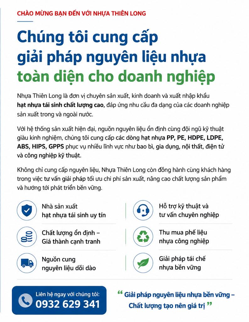 CÔNG TY TNHH MTV TM SX XNK NHỰA THIÊN LONG